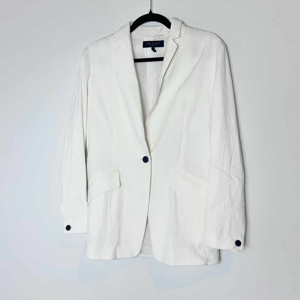 Rag & Bone Andre White Linen blend Blazer Suit Jacket